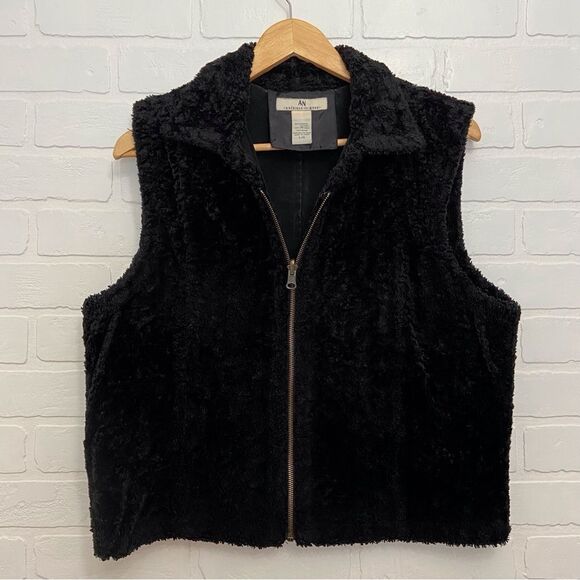VINTAGE black Amerique du Nord reversible leather vest Large faux fur sleeveless - Picture 13 of 13
